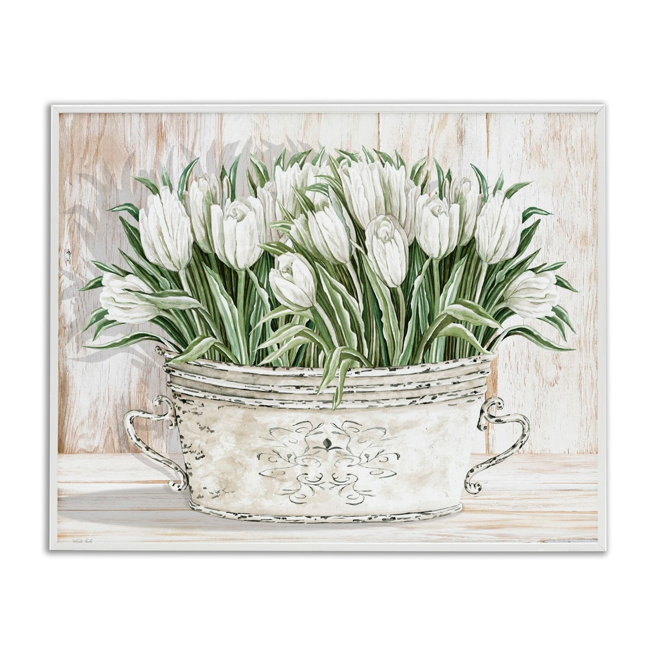 Stupell Industries Fresh White Tulip Flowers Vintage Framed Giclee Art